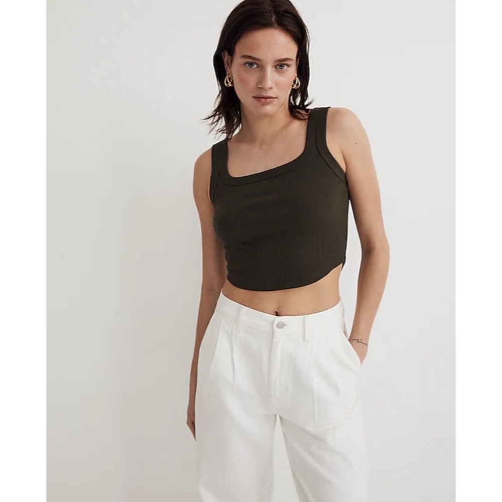 NWT Madewell XXS Tailored Sleekhold Crop Tank in Dried Olive